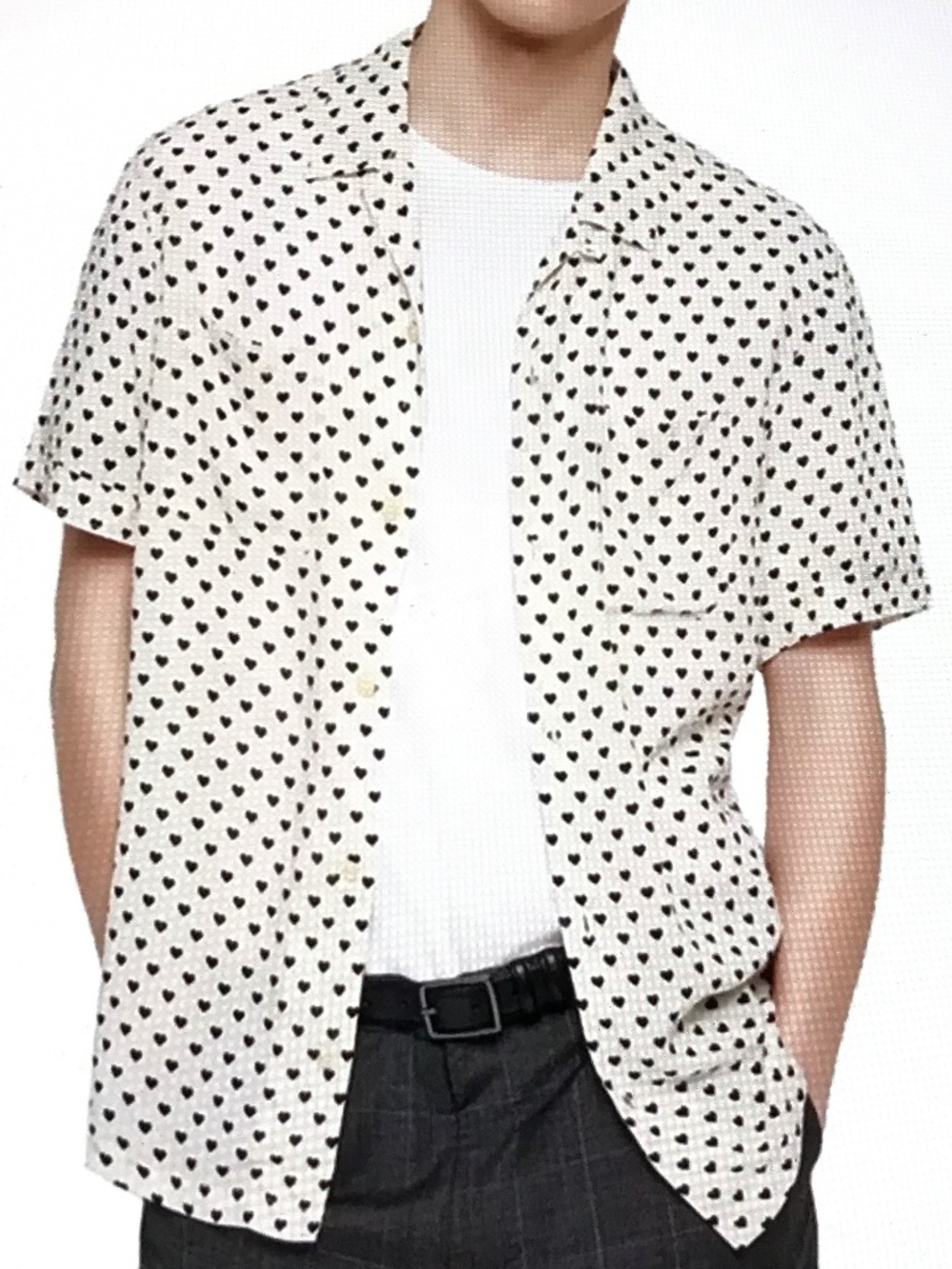 ALL SAINTS Valentine Heart Print Cream Black Button Down Shirt Men’s Size Medium